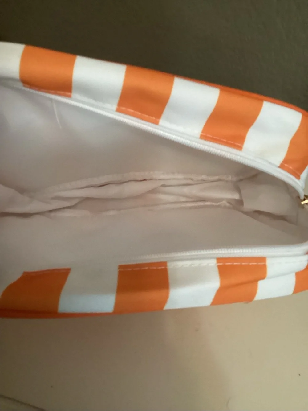 Orange & White Striped Cosmetic Pouch